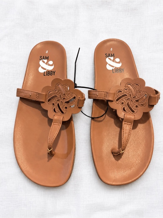 Sam & Libby Shoes - Sam & Libby Brown Floral Leather Thong Sandals